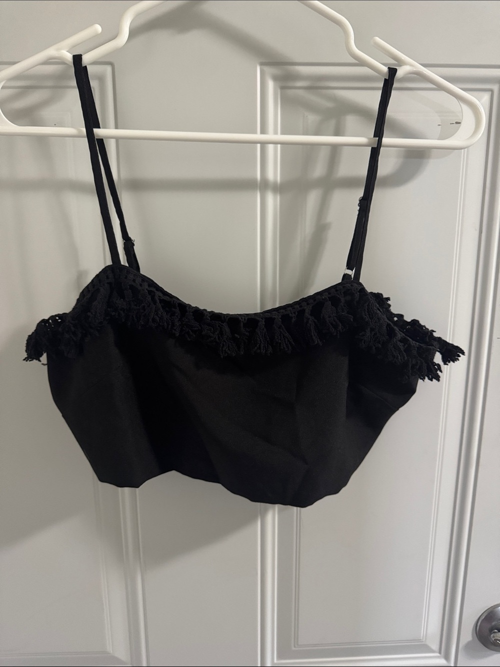 Black Tassel-Trim Bandeau Crop Top - Brand Unspecified